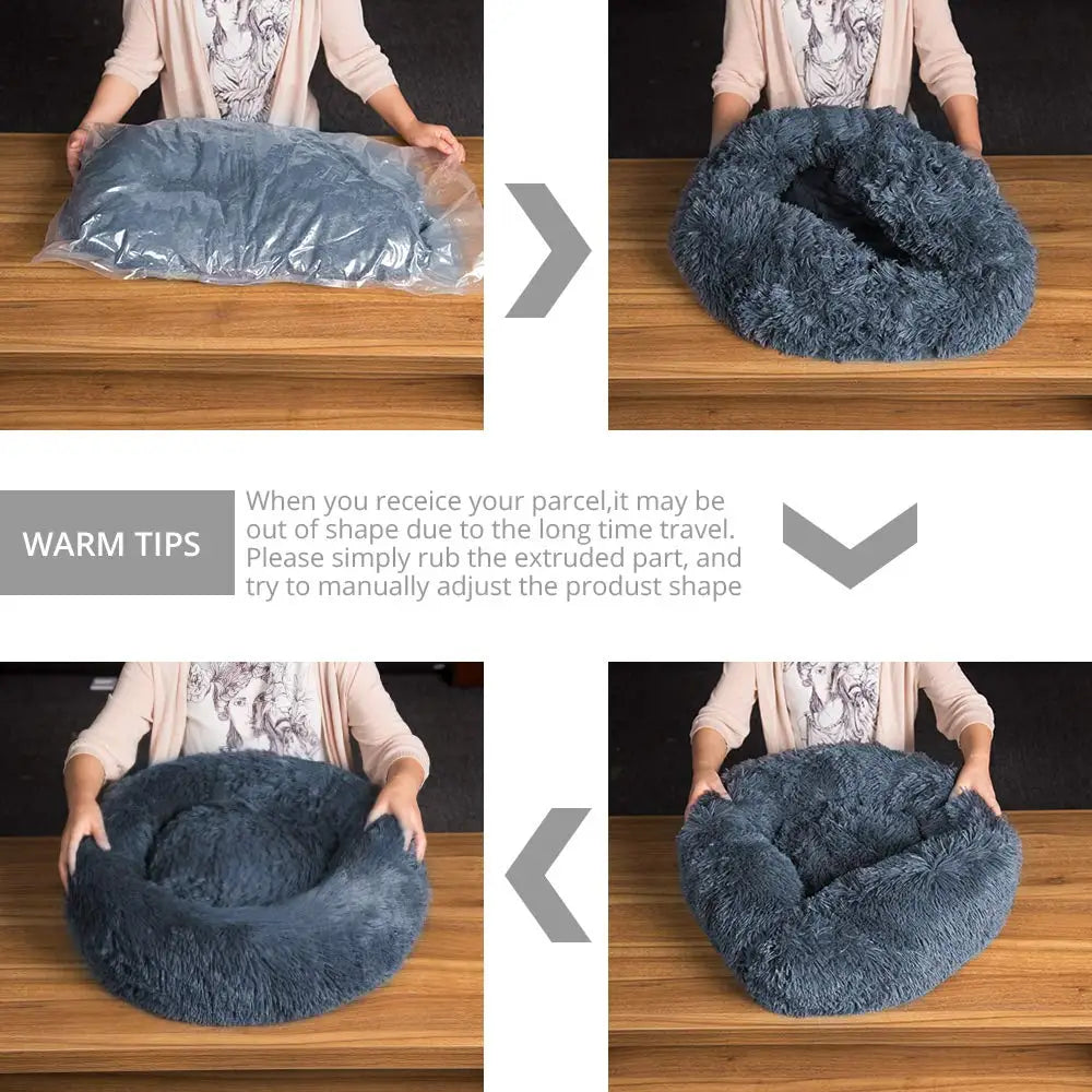 Cama Redonda de Peluche Suave para Perros y Gatos, 6 Tamaños