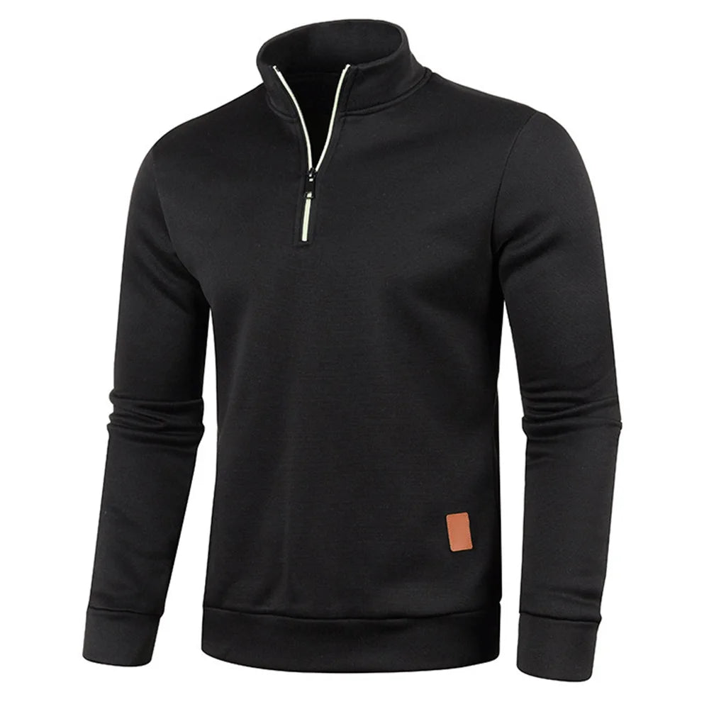 Buzo de Hombre con Media Cremallera y Cuello Alto, Tejido Grueso Liso