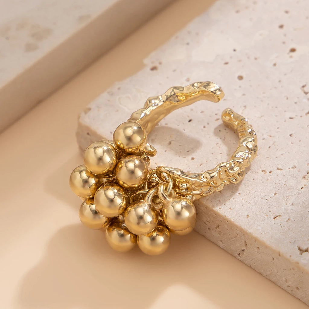 Anillo abierto unisex con esfera pequeña y diseño geométrico