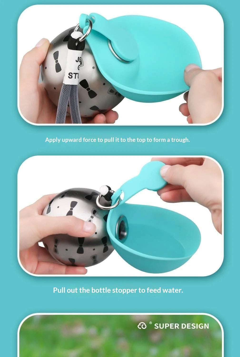 Bebedero Portátil de Acero Inoxidable con Bowl Plegable de Silicona para Perros y Gatos