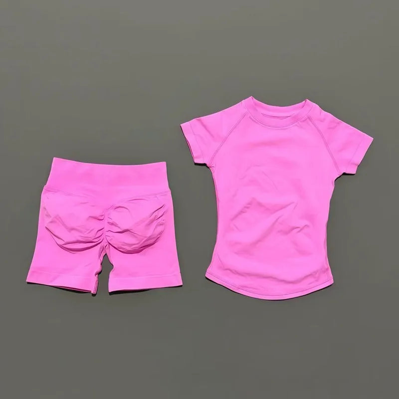 Conjunto deportivo de 2 piezas: top manga corta y calza sin costuras