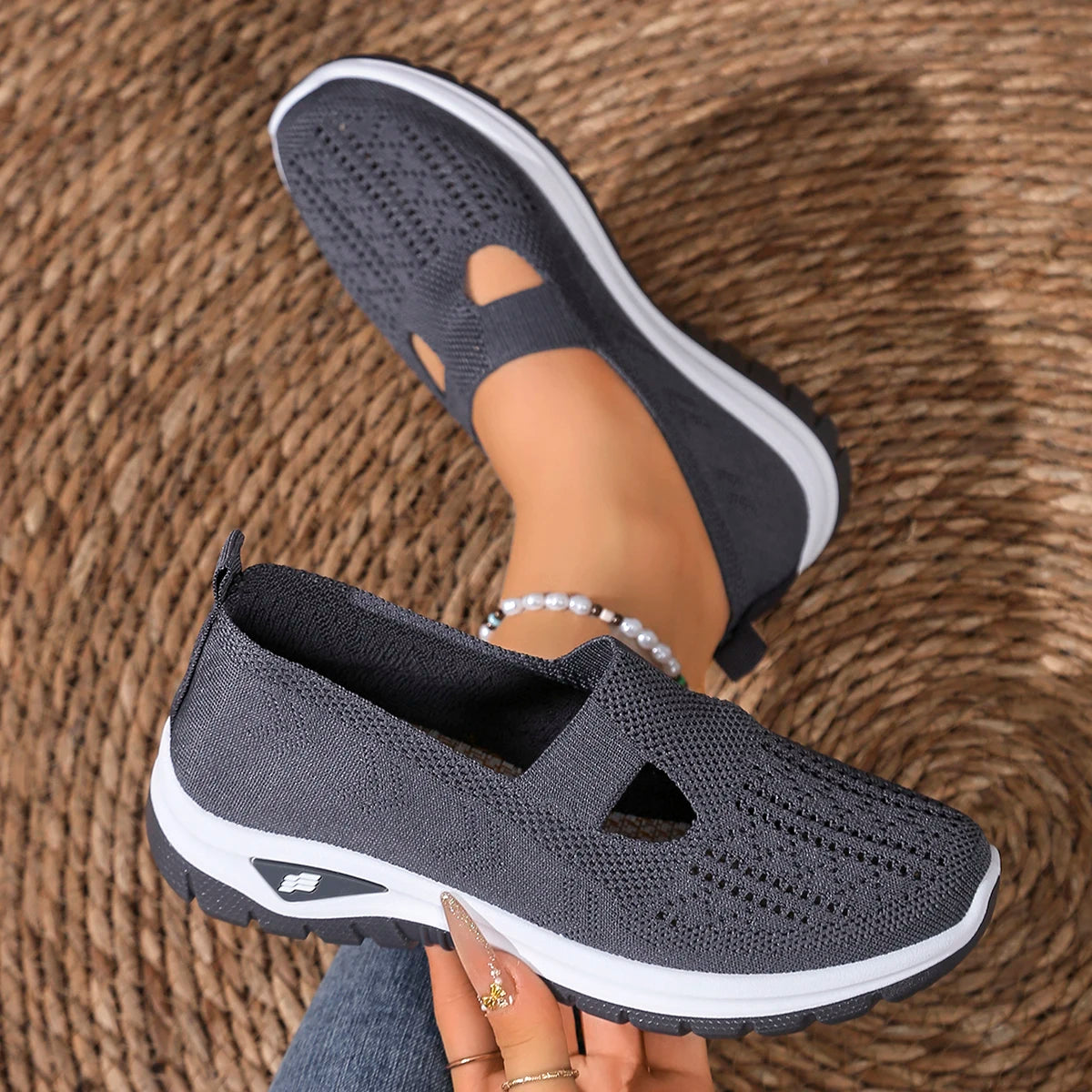 Zapatillas de Mujer Tejidas con Cierre Slip-On y Suela Antideslizante