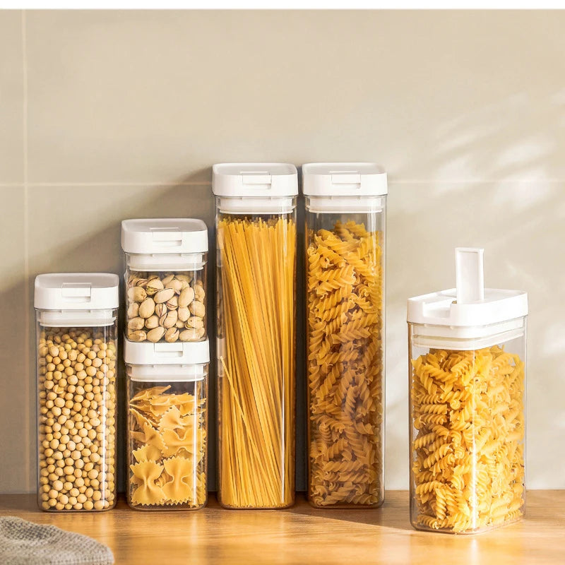 Frasco Hermético de Plástico Transparente para Pasta y Granos