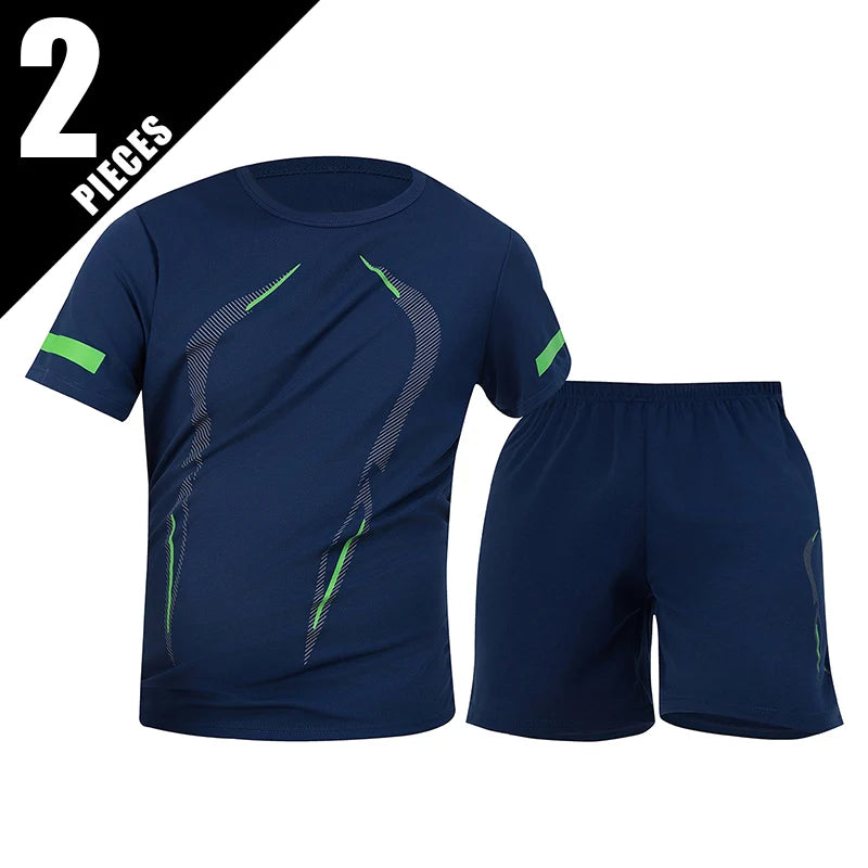 Conjunto deportivo de remera y short para hombre, secado rápido - talles grandes