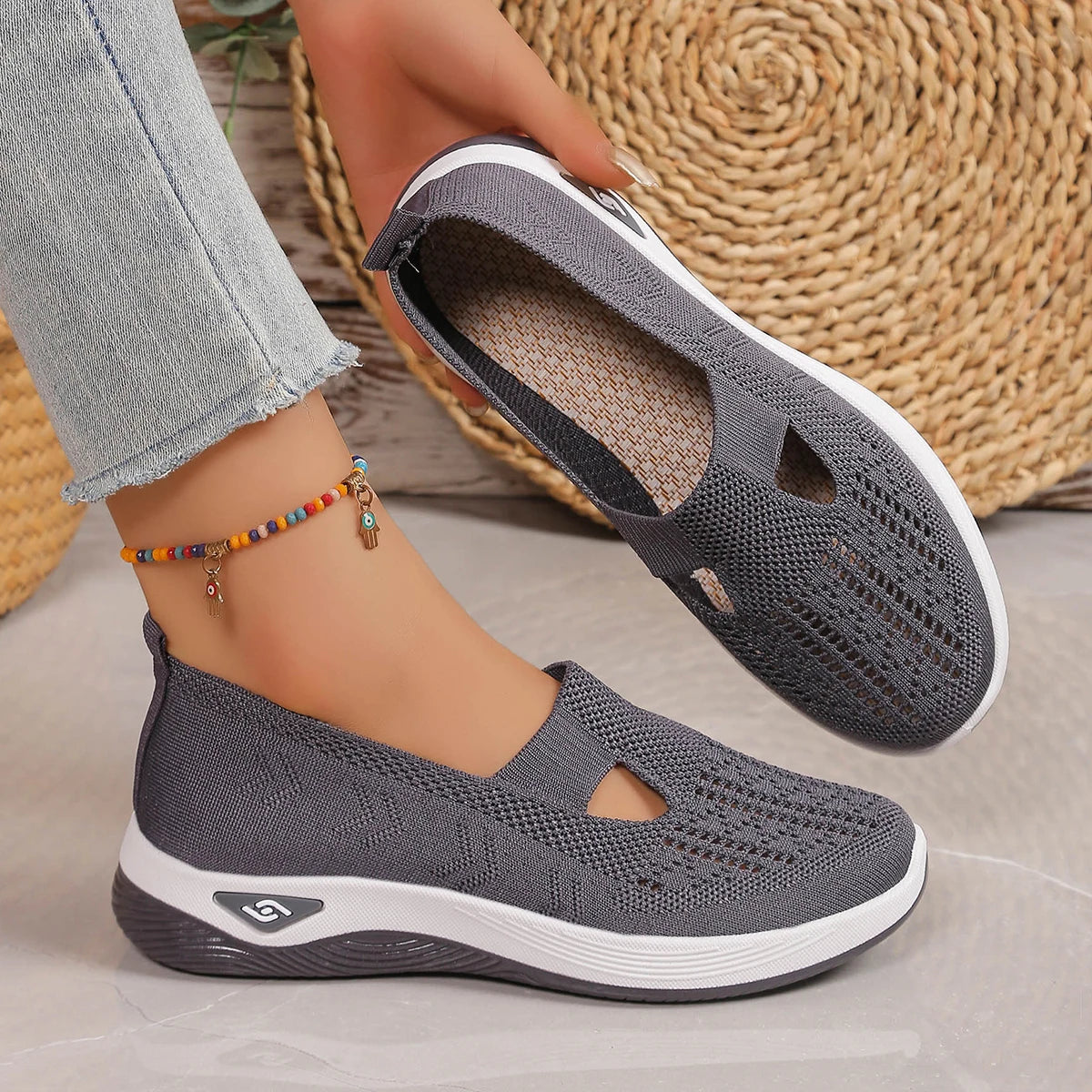 Zapatillas de mujer tejidas, livianas y transpirables