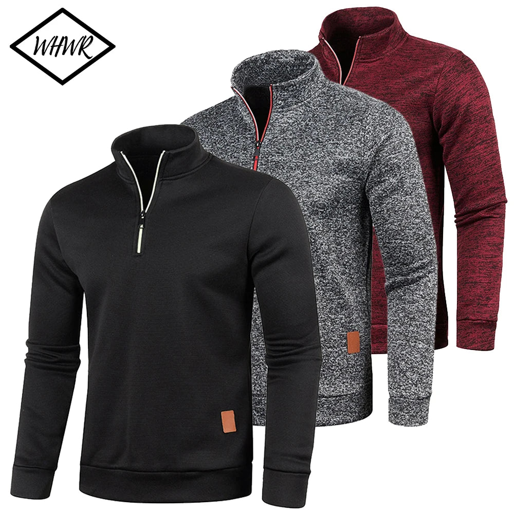 Buzo de Hombre con Media Cremallera y Cuello Alto, Tejido Grueso Liso