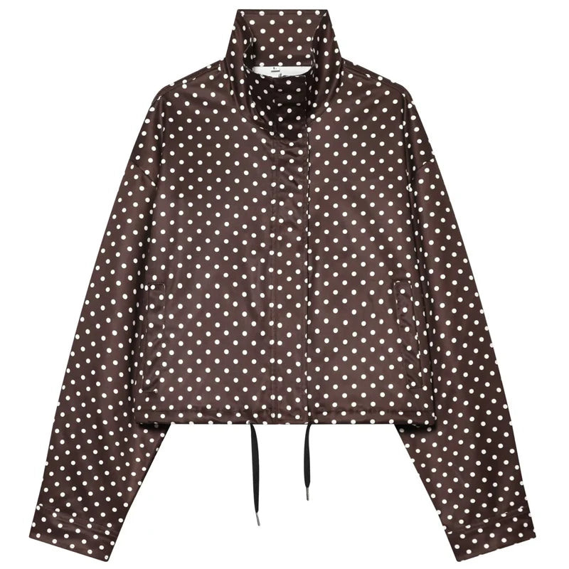 Campera Bombardera Oversize de Lunares para Mujer, Corte Crop con Cierre