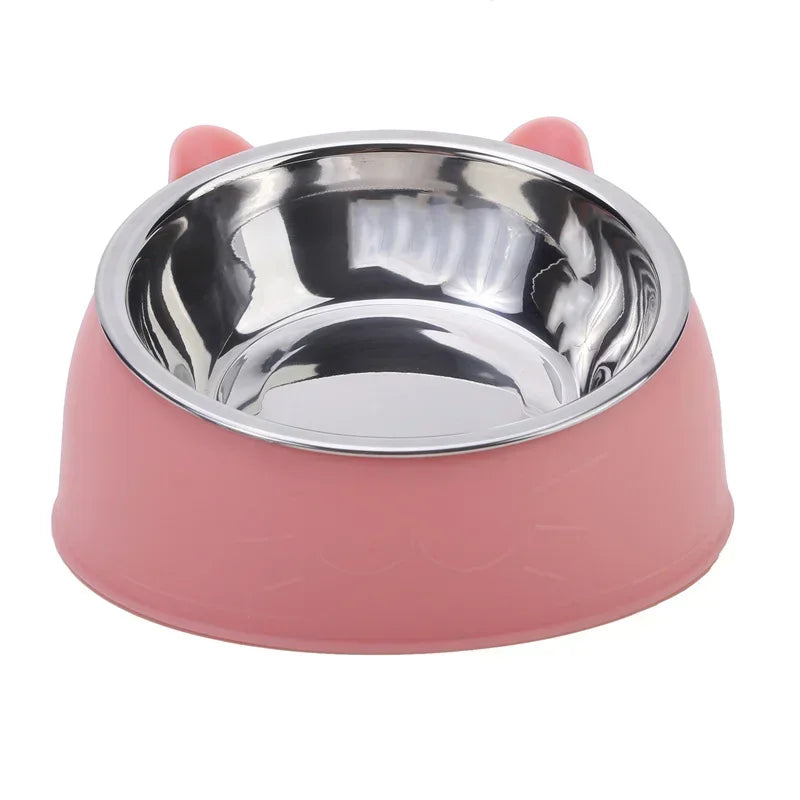 Comedero Doble Inclinado de Acero Inoxidable para Gatos y Perros Pequeños