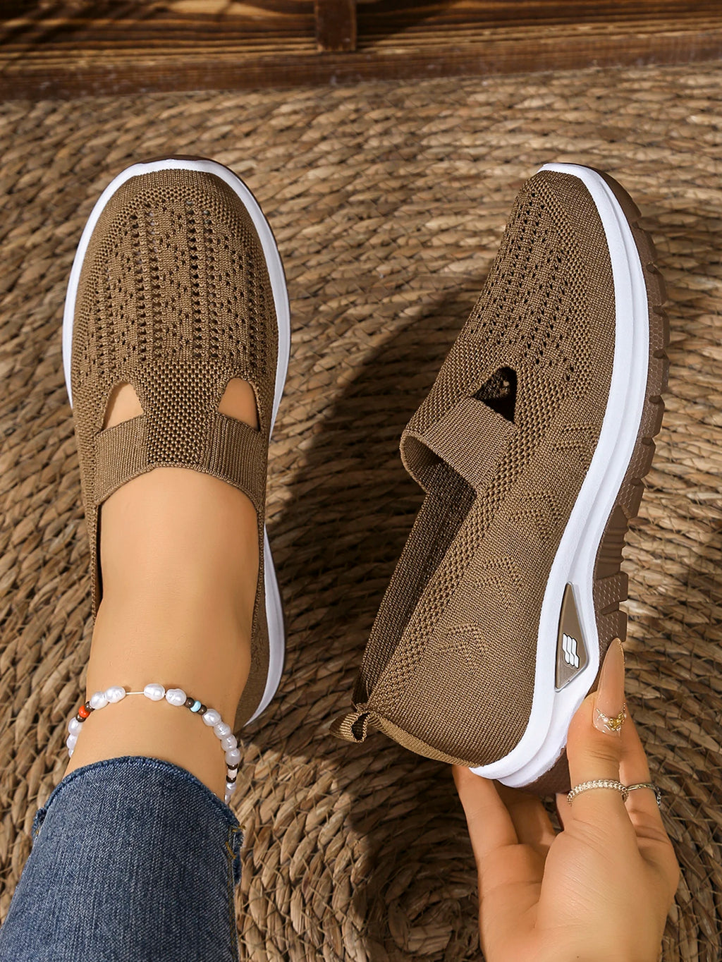 Zapatillas de Mujer Tejidas con Cierre Slip-On y Suela Antideslizante