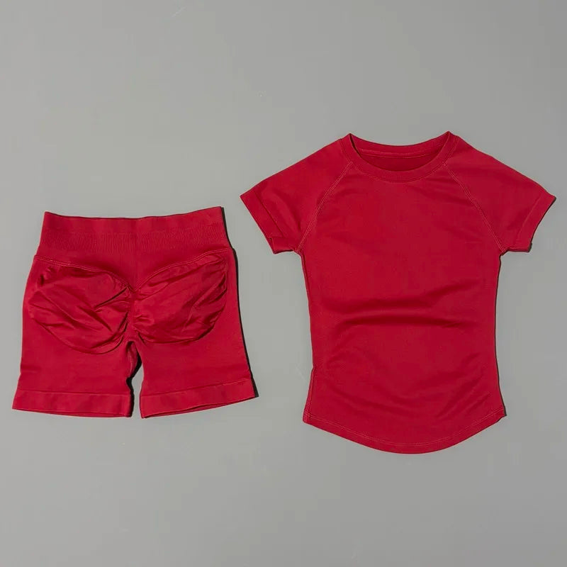 Conjunto deportivo de 2 piezas: top manga corta y calza sin costuras