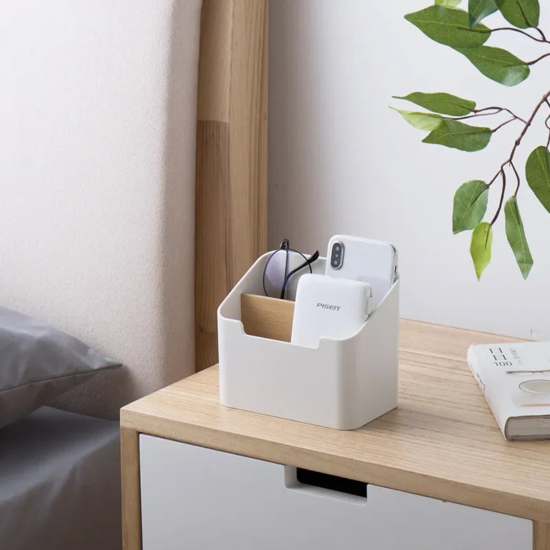 Organizador de Escritorio con Compartimentos para Control Remoto y Cosméticos