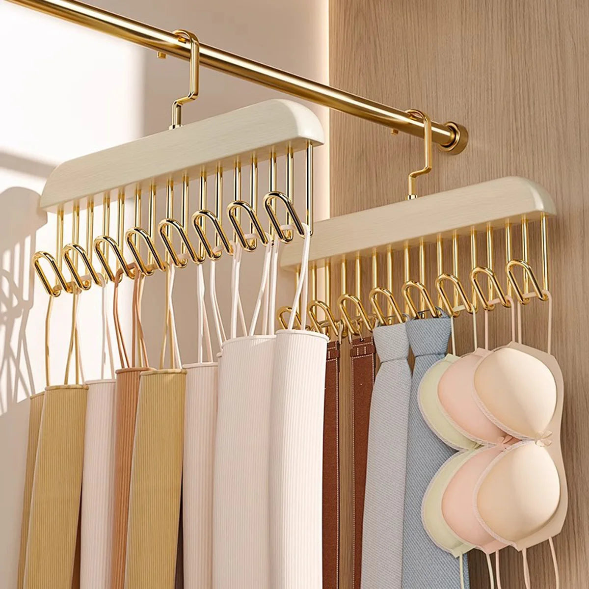 Percha de Madera Multifuncional con 8 Ganchos para Corpiños y Accesorios