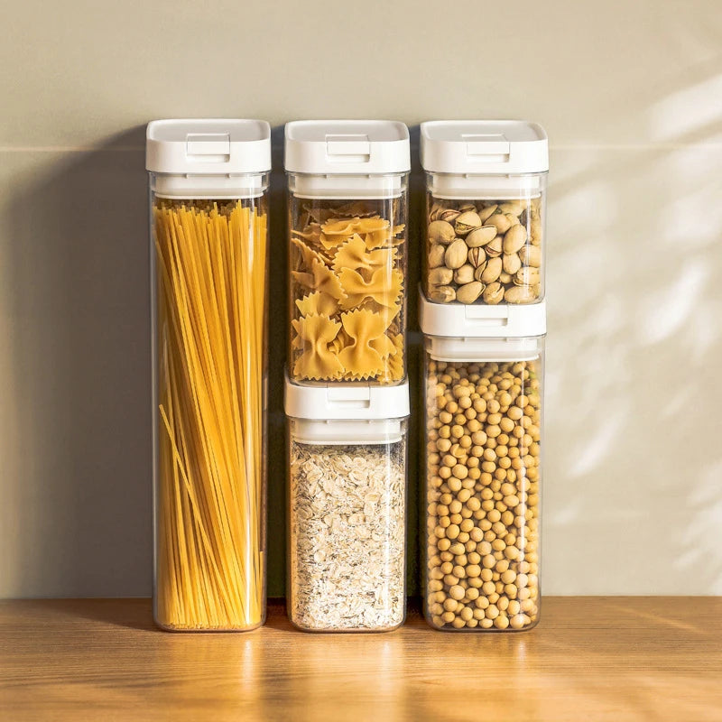 Frasco Hermético de Plástico Transparente para Pasta y Granos