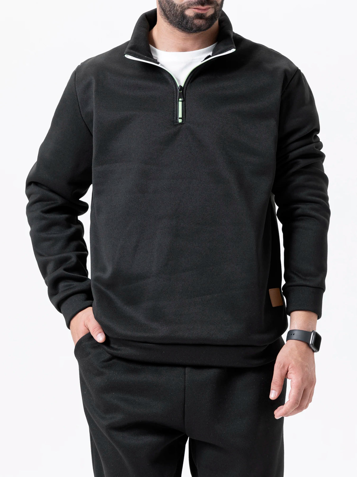 Buzo de Hombre con Media Cremallera y Cuello Alto, Tejido Grueso Liso