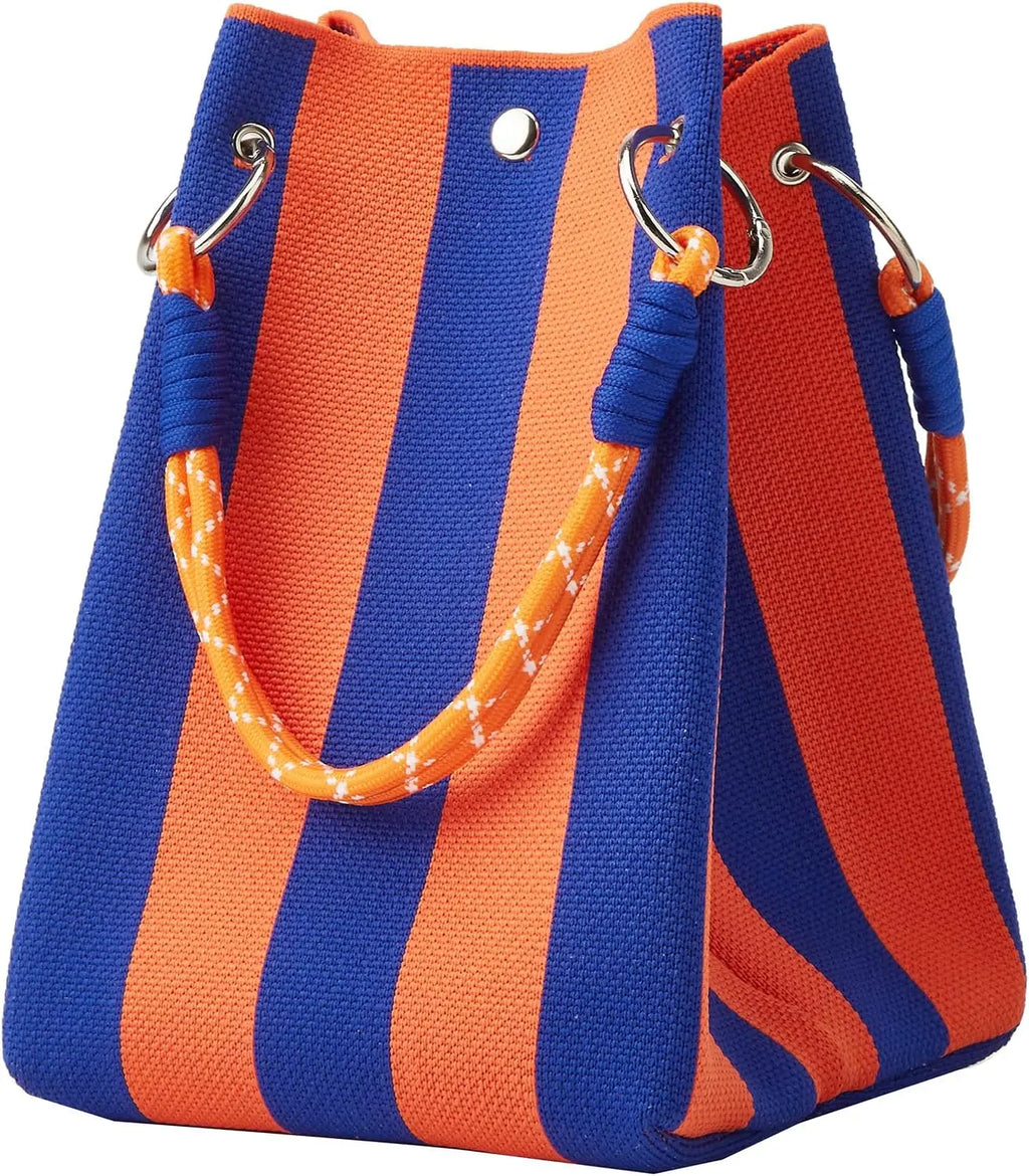 Cartera Tote Mini Tejida a Crochet Rayas Estilo Coreano