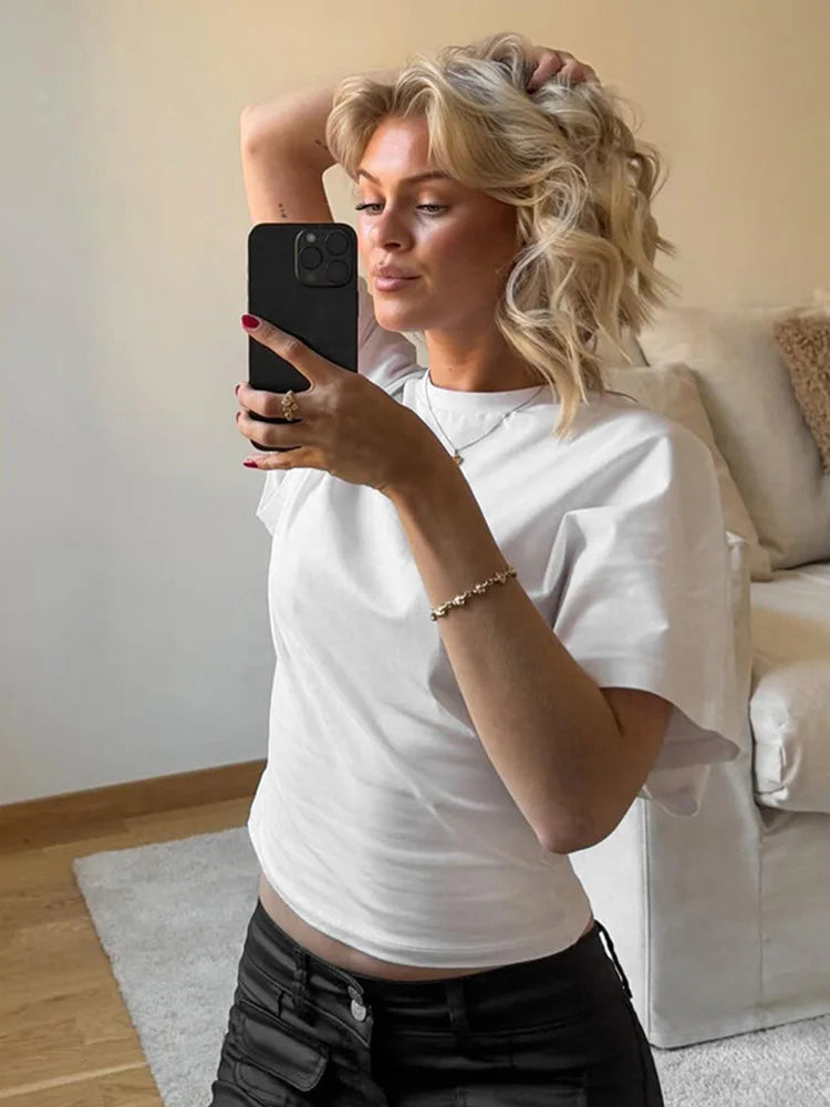 Remera Cropped Corset Cuello Redondo Mujer
