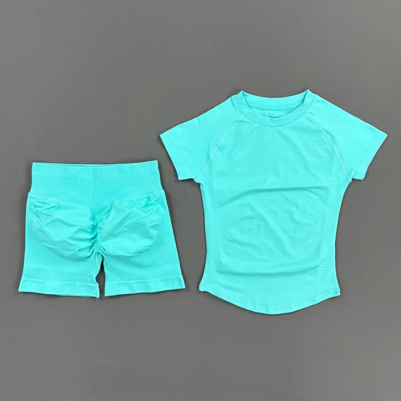 Conjunto deportivo de 2 piezas: top manga corta y calza sin costuras