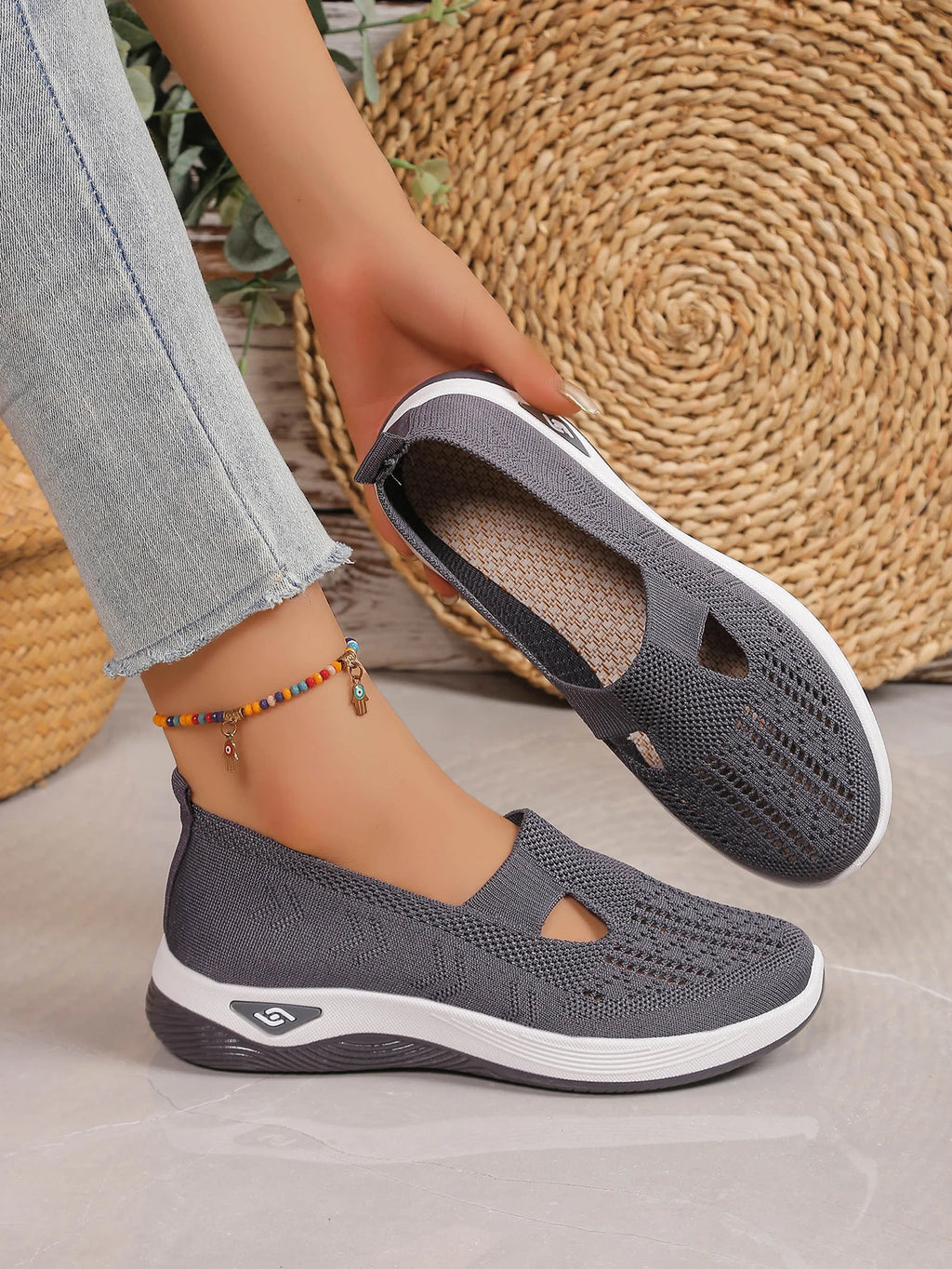 Zapatillas de mujer tejidas, livianas y transpirables