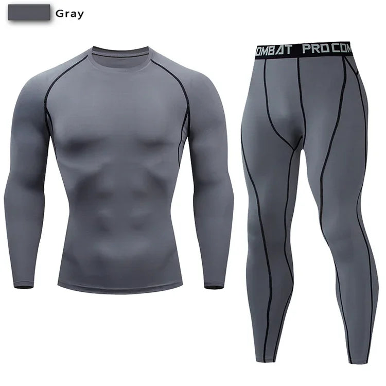 Conjunto deportivo de compresión para hombre, remera y calza elastizada