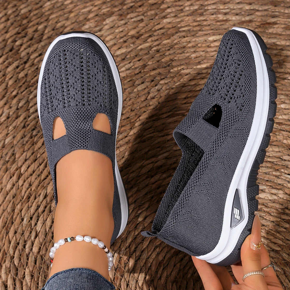 Zapatillas de Mujer Tejidas con Cierre Slip-On y Suela Antideslizante