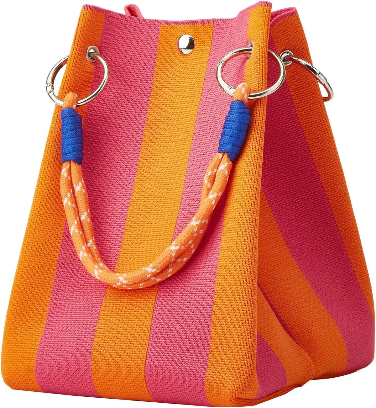 Cartera Tote Mini Tejida a Crochet Rayas Estilo Coreano
