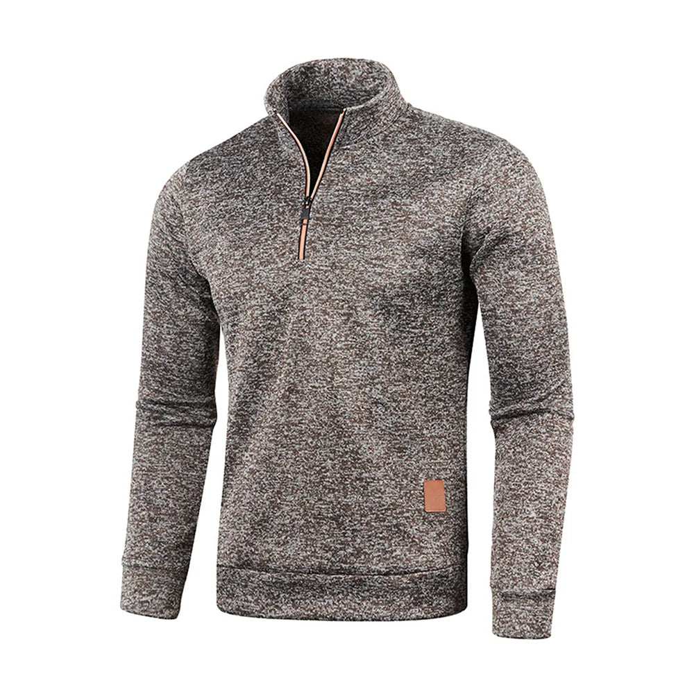 Buzo de Hombre con Media Cremallera y Cuello Alto, Tejido Grueso Liso