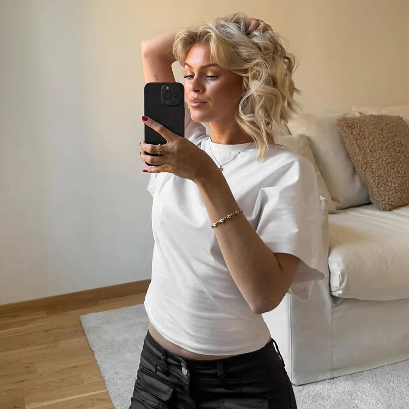 Remera Cropped Corset Cuello Redondo Mujer