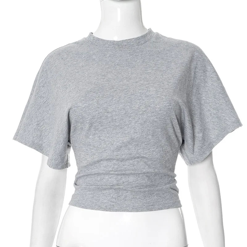 Remera Cropped Corset Cuello Redondo Mujer