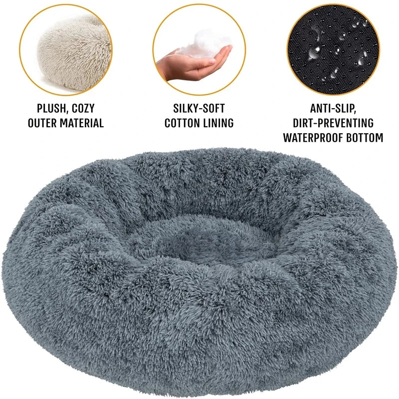 Cama Redonda de Peluche Suave para Perros y Gatos, 6 Tamaños