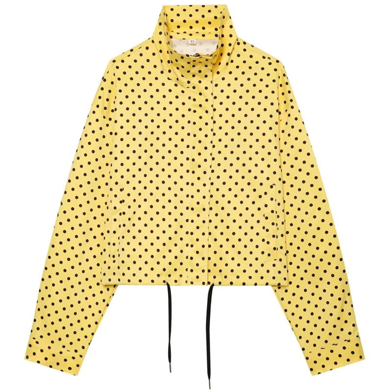 Campera Bombardera Oversize de Lunares para Mujer, Corte Crop con Cierre