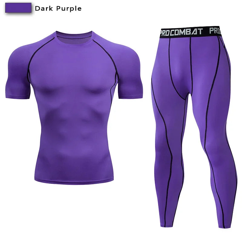 Conjunto deportivo de compresión para hombre, remera y calza elastizada