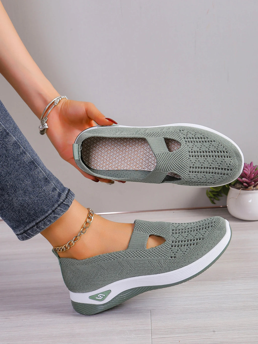 Zapatillas de mujer tejidas, livianas y transpirables