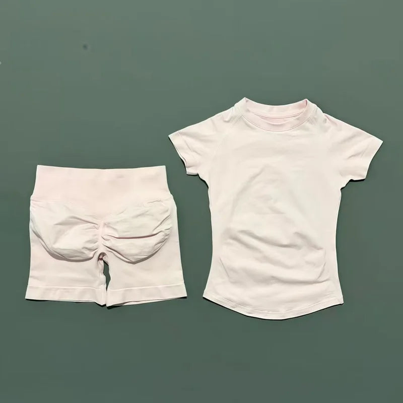 Conjunto deportivo de 2 piezas: top manga corta y calza sin costuras