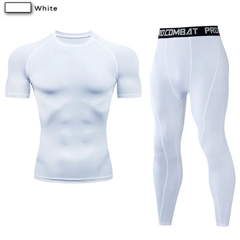 Conjunto deportivo de compresión para hombre, remera y calza elastizada