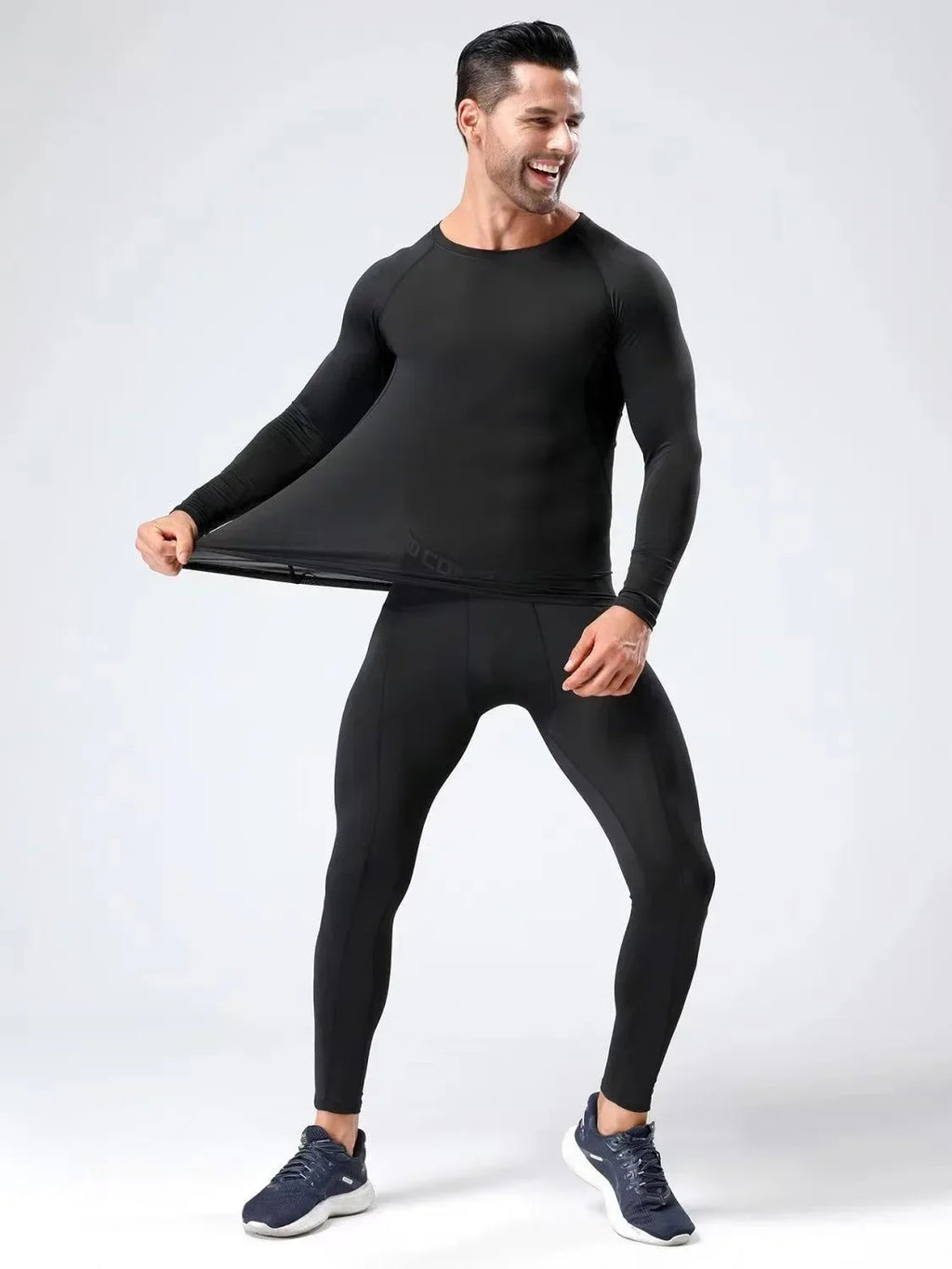 Conjunto deportivo de compresión para hombre, remera y calza elastizada