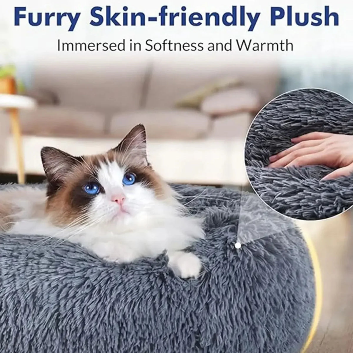 Cama Redonda de Peluche Suave para Perros y Gatos, 6 Tamaños