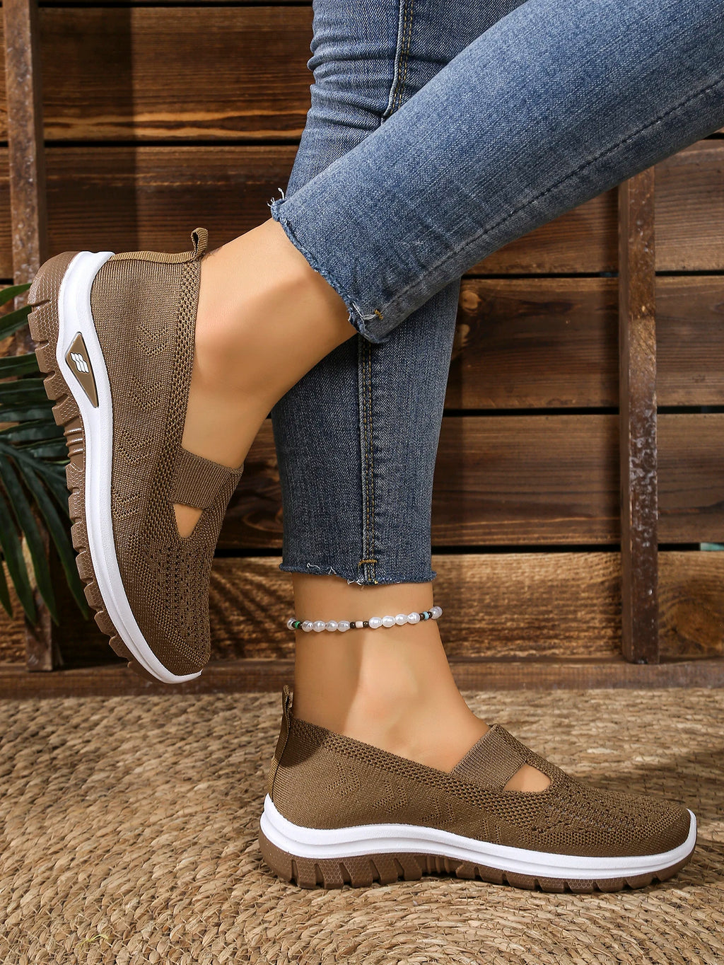 Zapatillas de Mujer Tejidas con Cierre Slip-On y Suela Antideslizante