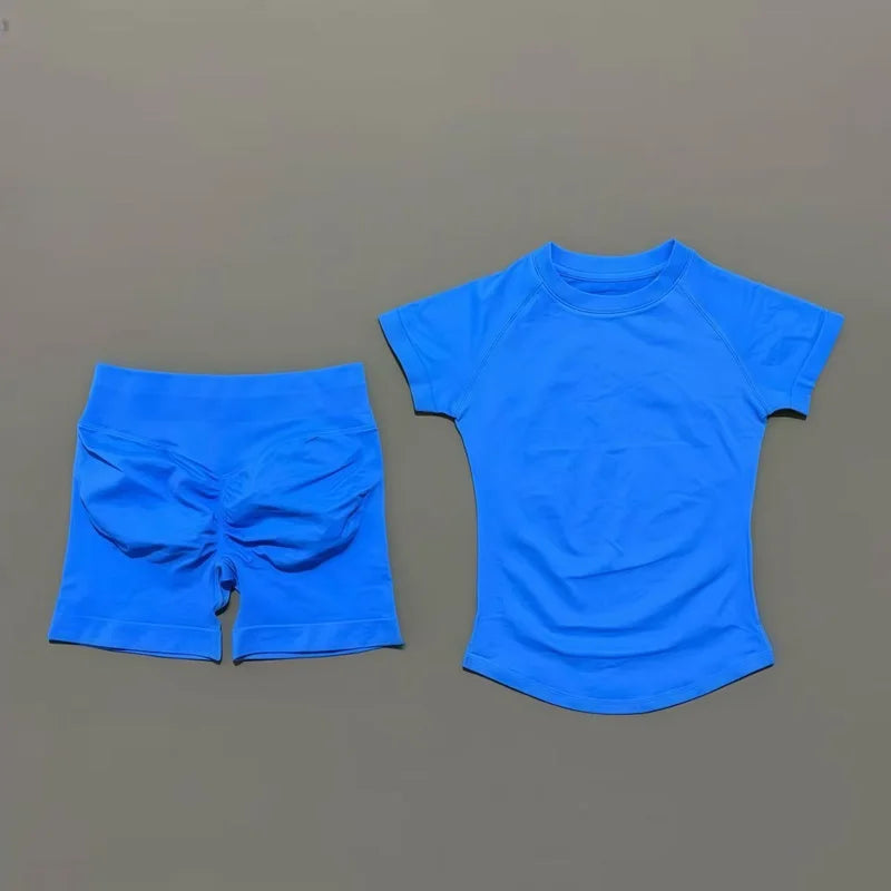 Conjunto deportivo de 2 piezas: top manga corta y calza sin costuras