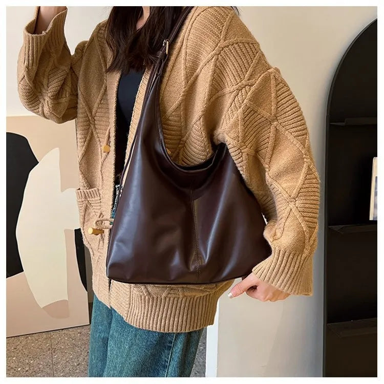 Cartera Tote Grande Estilo Retro con Bolsillo Interior