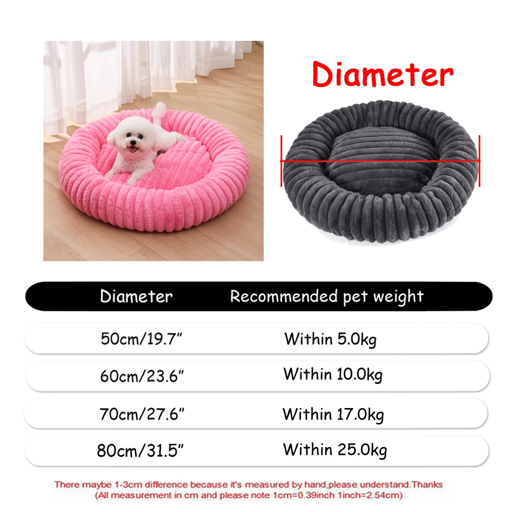 Cama Redonda de Peluche Suave para Perros y Gatos, 6 Tamaños