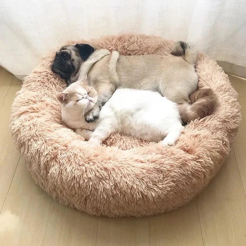 Cama Redonda de Peluche Suave para Perros y Gatos, 6 Tamaños