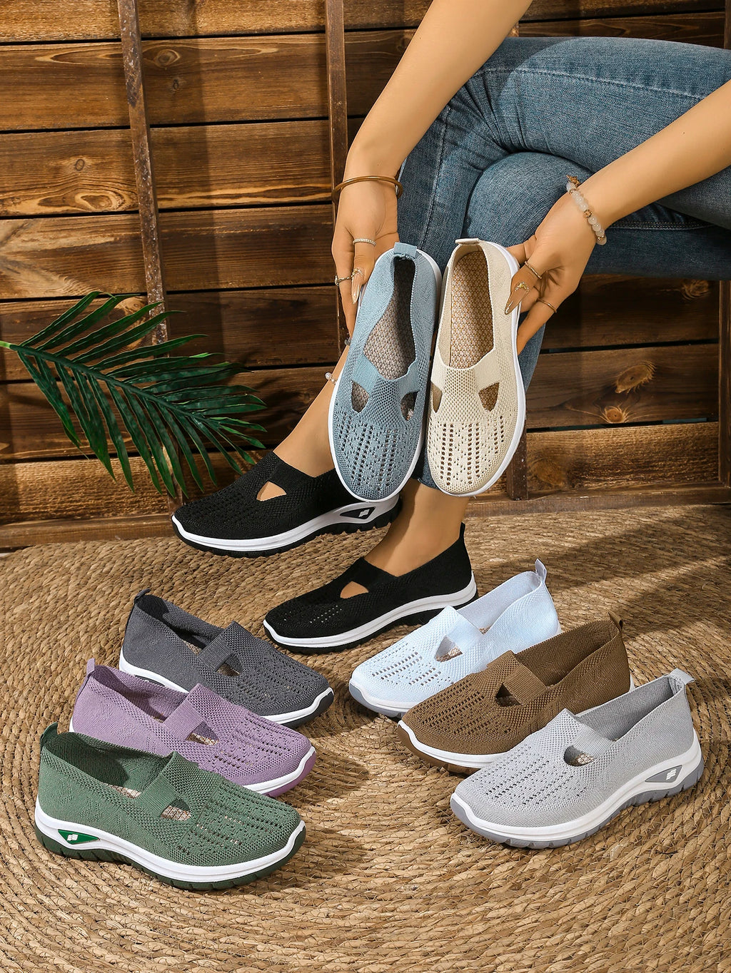 Zapatillas de Mujer Tejidas con Cierre Slip-On y Suela Antideslizante