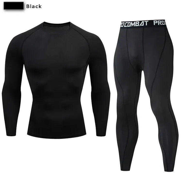 Conjunto deportivo de compresión para hombre, remera y calza elastizada