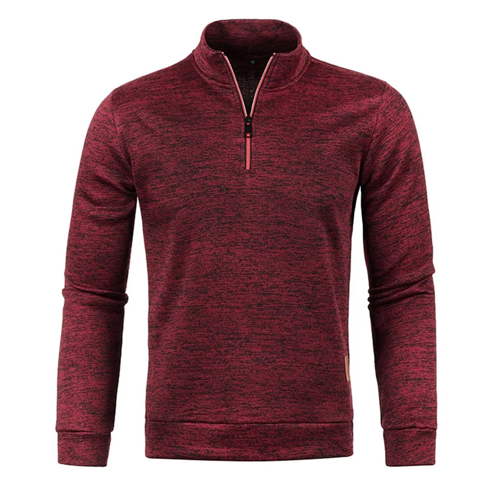 Buzo de Hombre con Media Cremallera y Cuello Alto, Tejido Grueso Liso