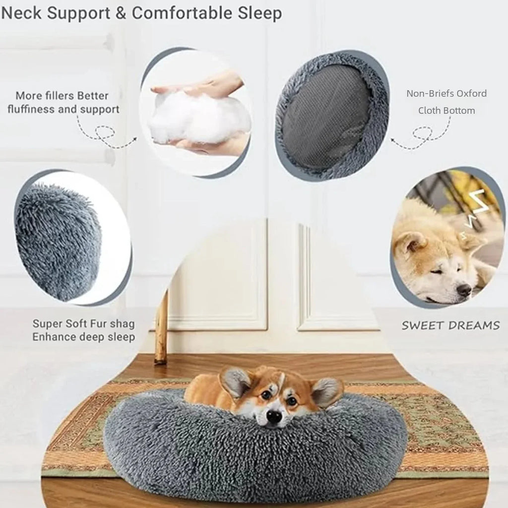 Cama Redonda de Peluche Suave para Perros y Gatos, 6 Tamaños