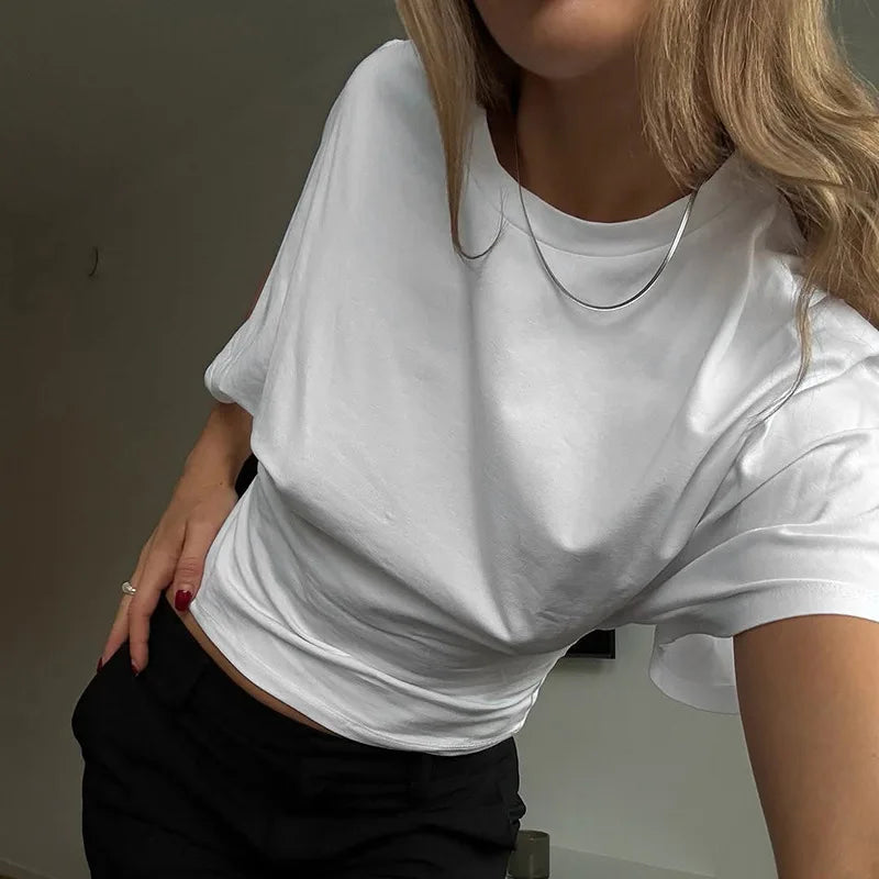 Remera Cropped Corset Cuello Redondo Mujer