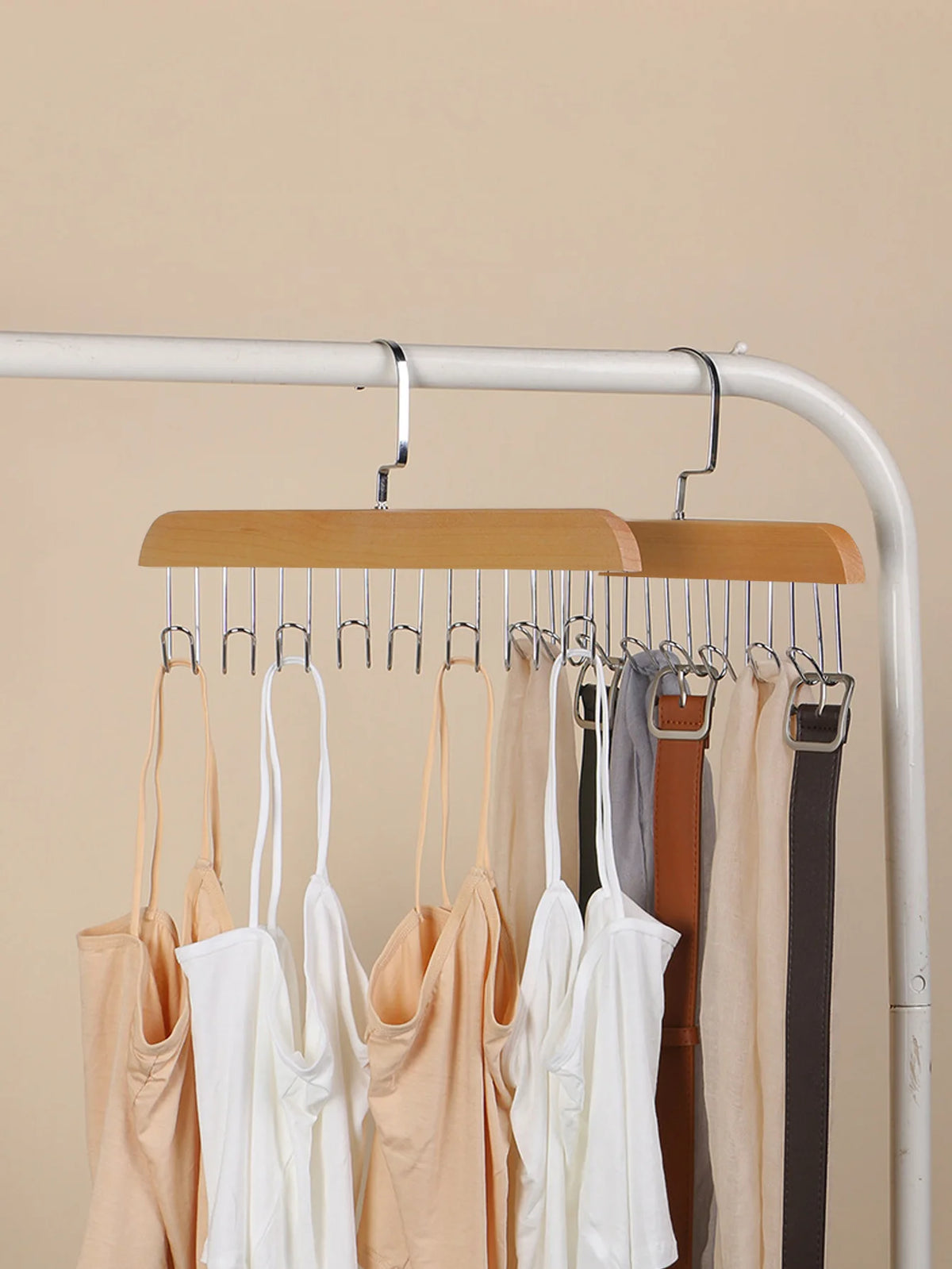 Percha de Madera Multifuncional con 8 Ganchos para Corpiños y Accesorios