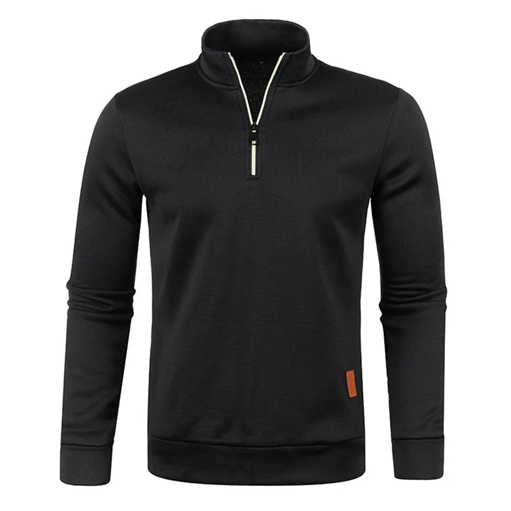 Buzo de Hombre con Media Cremallera y Cuello Alto, Tejido Grueso Liso