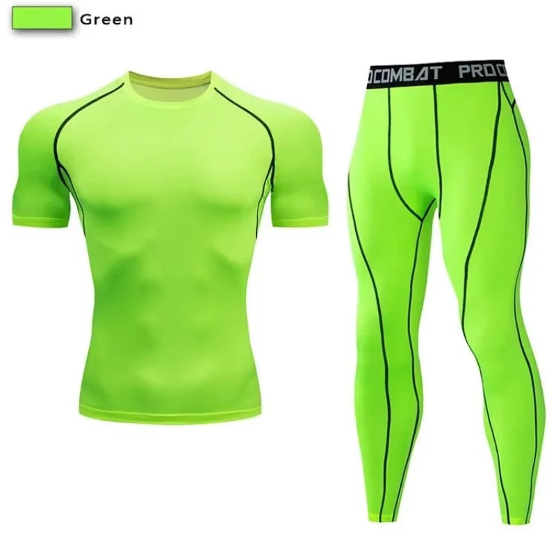 Conjunto deportivo de compresión para hombre, remera y calza elastizada