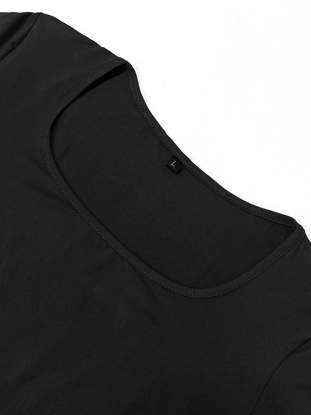 Vestido largo entallado de manga larga, cuello cuadrado básico minimalista